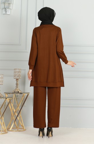 Ensemble Double Pantalon Tunique Détail Franges 20042-07 Tan 20042-07