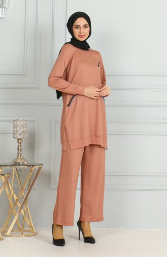 Püskül Detaylı Tunik Pantolon İkili Takım 20042-08 Somon