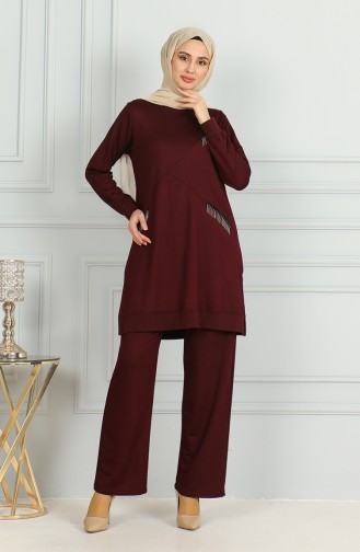 Püskül Detaylı Tunik Pantolon İkili Takım 20042-09 Mürdüm