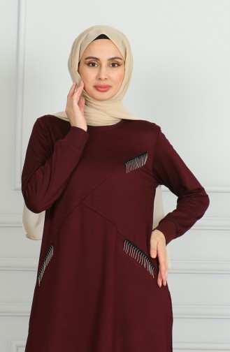 Püskül Detaylı Tunik Pantolon İkili Takım 20042-09 Mürdüm