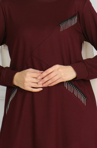 Püskül Detaylı Tunik Pantolon İkili Takım 20042-09 Mürdüm