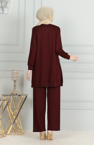 Püskül Detaylı Tunik Pantolon İkili Takım 20042-09 Mürdüm