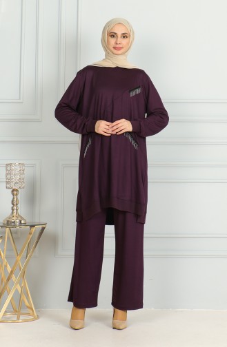 Püskül Detaylı Tunik Pantolon İkili Takım 20042-10 Mor