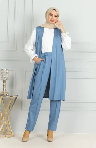 طقم ثنائي سترة بدون أكمام بنطلون 20046-01 أزرق 20046-01