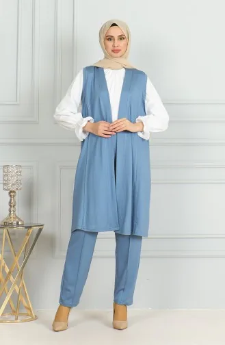 طقم ثنائي سترة بدون أكمام بنطلون 20046-01 أزرق 20046-01