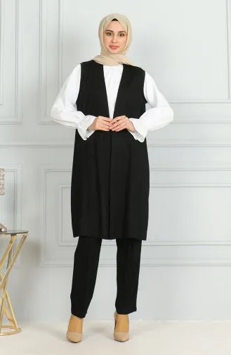 طقم ثنائي سترة بدون أكمام بنطلون 20046-04 أسود 20046-04