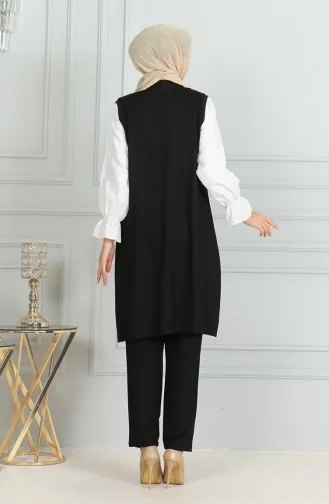 طقم ثنائي سترة بدون أكمام بنطلون 20046-04 أسود 20046-04
