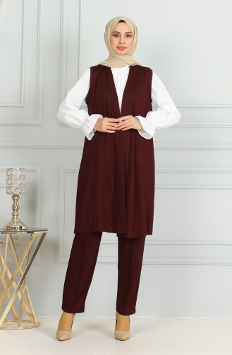 Yelek Pantolon İkili Takım 20046-05 Mürdüm