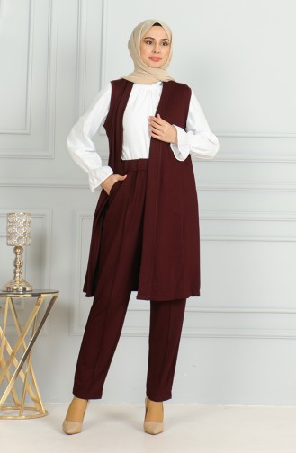 Yelek Pantolon İkili Takım 20046-05 Mürdüm