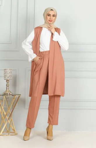 طقم ثنائي سترة بدون أكمام بنطلون 20046-06 سلموني 20046-06