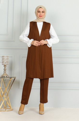 Yelek Pantolon İkili Takım 20046-07 Taba