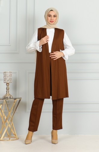 Yelek Pantolon İkili Takım 20046-07 Taba