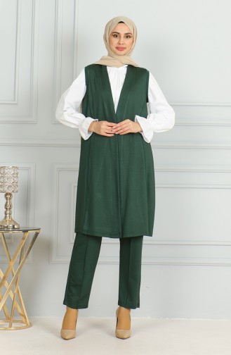 Yelek Pantolon İkili Takım 20046-08 Zümrüt Yeşili