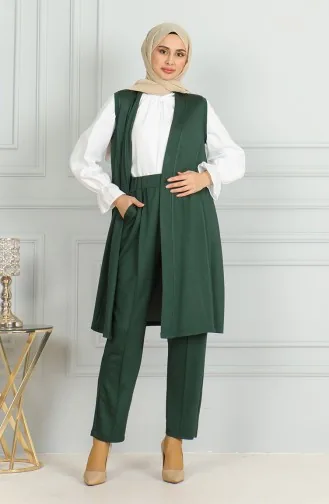 Ensemble Deux Pièces Gilet Pantalon 20046-08 Vert Emeraude 20046-08