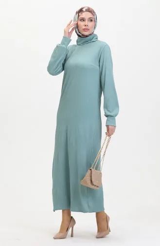 Boğazlı Düz Elbise 0196-07 Çağla Yeşil