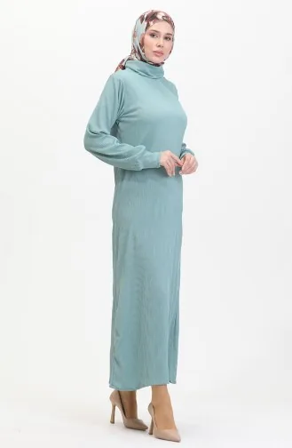 Boğazlı Düz Elbise 0196-07 Çağla Yeşil