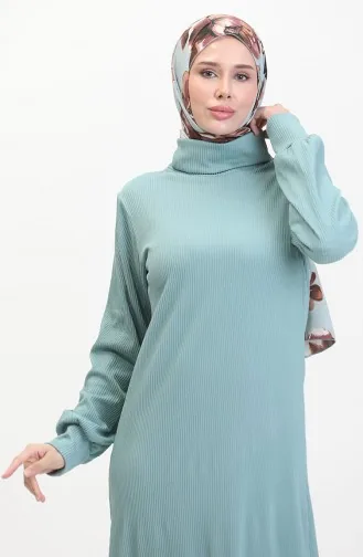 Boğazlı Düz Elbise 0196-07 Çağla Yeşil