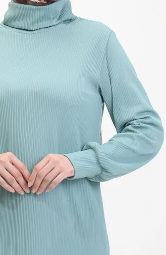 Boğazlı Düz Elbise 0196-07 Çağla Yeşil