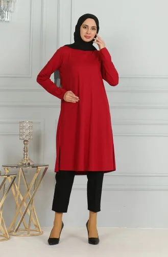 تونيك طويل بشق 9141-02 أحمر غامق 9141-02