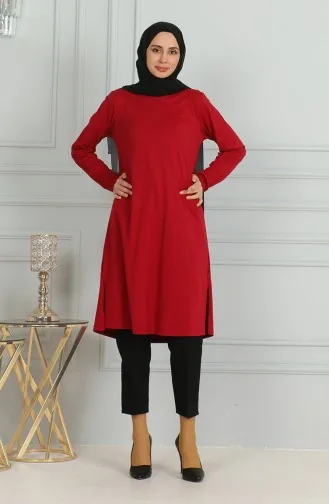 تونيك طويل بشق 9141-02 أحمر غامق 9141-02