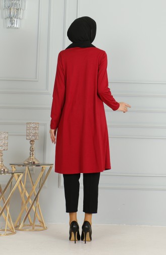 تونيك طويل بشق 9141-02 أحمر غامق 9141-02