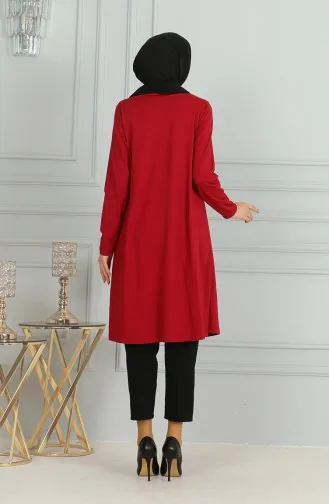 تونيك طويل بشق 9141-02 أحمر غامق 9141-02