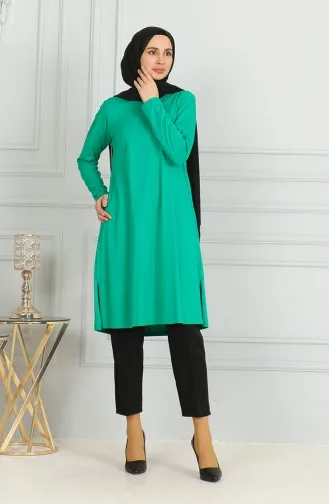 Tunique Longue Fendue 9141-03 Vert 9141-03