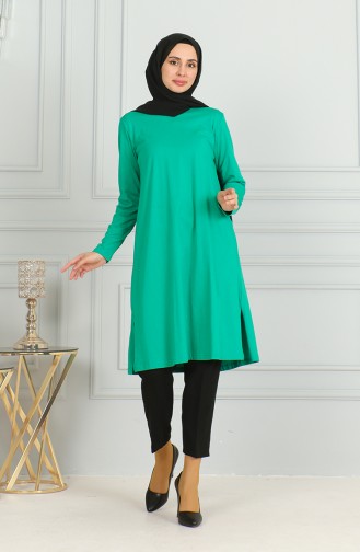 Yırtmaçlı Uzun Tunik 9141-03 Yeşil