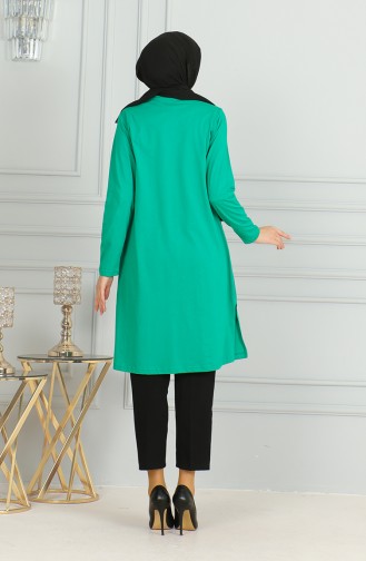 Yırtmaçlı Uzun Tunik 9141-03 Yeşil