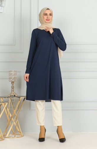 Lange Tuniek Met Split 9141-07 Marineblauw 9141-07