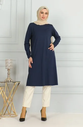 Yırtmaçlı Uzun Tunik 9141-07 Lacivert