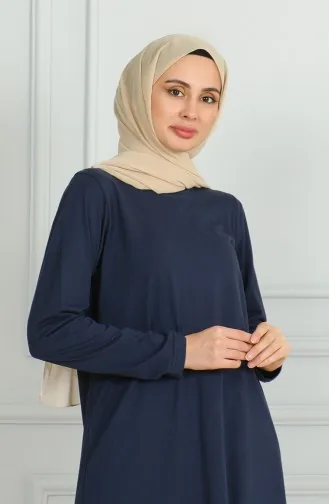 Yırtmaçlı Uzun Tunik 9141-07 Lacivert
