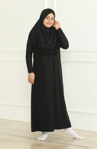 Einteiliges Praktisches Kinder-Gebetskleid Mit Kopftuch 1985-01 Schwarz 1985-01