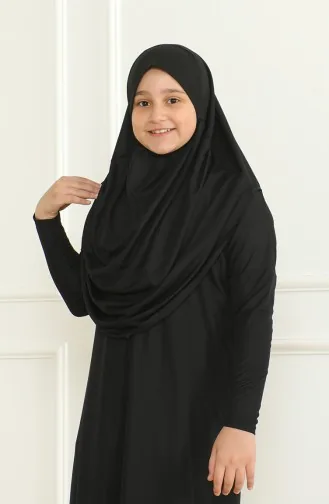 Einteiliges Praktisches Kinder-Gebetskleid Mit Kopftuch 1985-01 Schwarz 1985-01