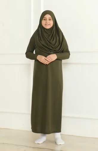 Praktische Kindergebedsjurk Uit één Stuk Met Hoofddoek 1985-03 Kaki 1985-03