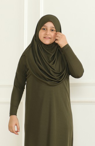 Robe De Prière Pour Enfants Pratique Une Pièce Avec Foulard 1985-03 Kaki 1985-03