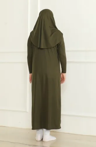 Praktische Kindergebedsjurk Uit één Stuk Met Hoofddoek 1985-03 Kaki 1985-03
