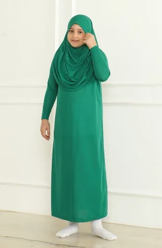 One Piece Practical Child Prayer Dress With Headscarf 1985-04 Emerald Green 1985-04