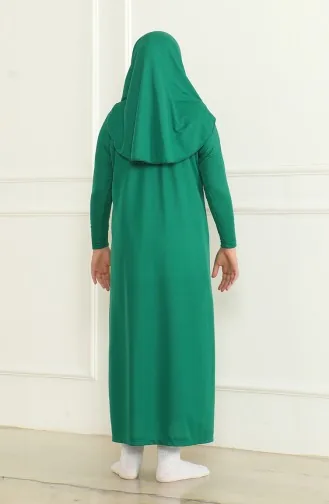 One Piece Practical Child Prayer Dress With Headscarf 1985-04 Emerald Green 1985-04