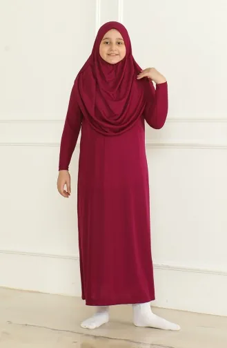 Tek Parça Başörtülü Pratik Çocuk Namaz Elbisesi 1985-05 Mürdüm 1985-05