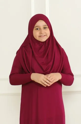 Tek Parça Başörtülü Pratik Çocuk Namaz Elbisesi 1985-05 Mürdüm 1985-05