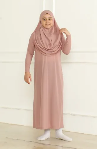 Praktische Kindergebedsjurk Uit één Stuk Met Hoofddoek 1985-06 Poeder 1985-06