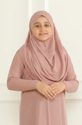 Praktische Kindergebedsjurk Uit één Stuk Met Hoofddoek 1985-06 Poeder 1985-06