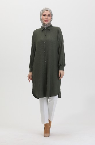 Düğmeli Uzun Tunik 1046-01 Haki