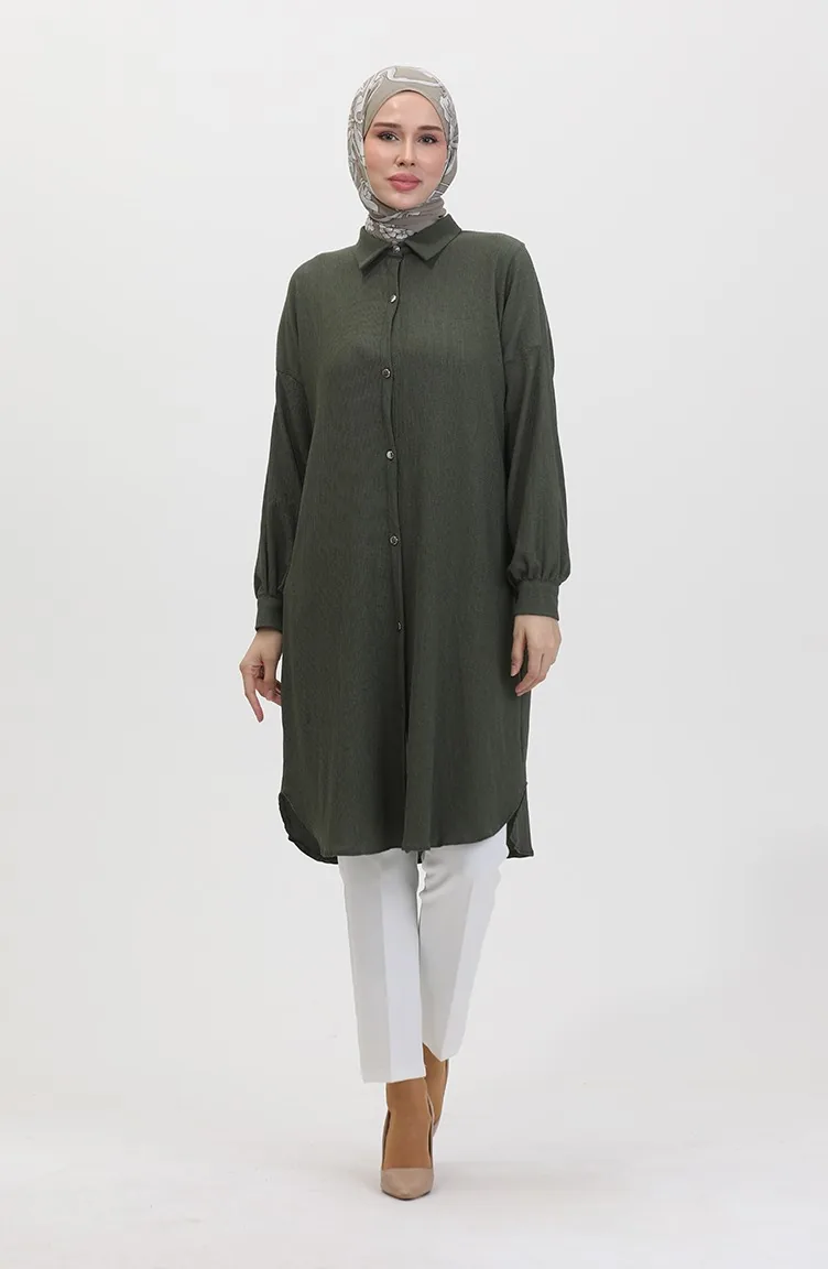 Tunique Longue Boutonnée 1046-01 Khaki 1046-01