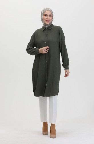 Düğmeli Uzun Tunik 1046-01 Haki