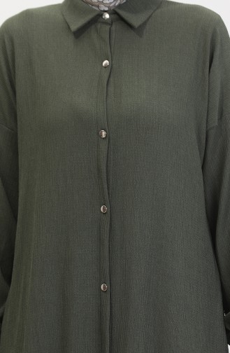 Düğmeli Uzun Tunik 1046-01 Haki