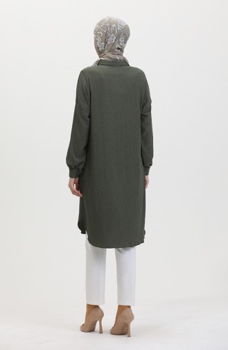 Düğmeli Uzun Tunik 1046-01 Haki
