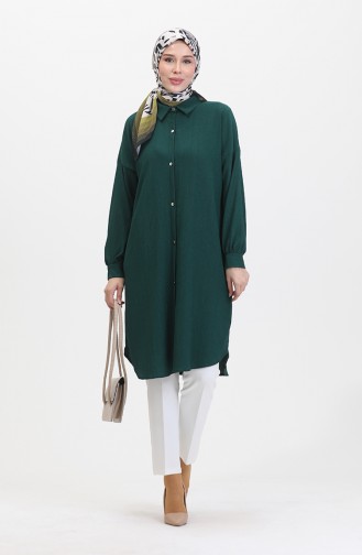 Buttoned Long Tunic 1046-03 Emerald Green 1046-03