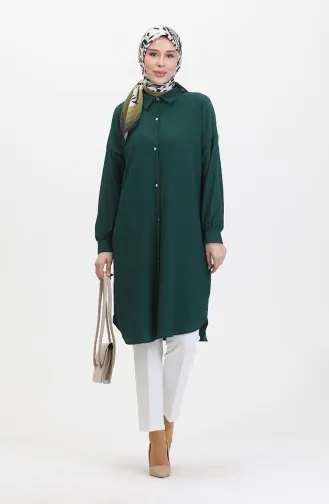 Buttoned Long Tunic 1046-03 Emerald Green 1046-03